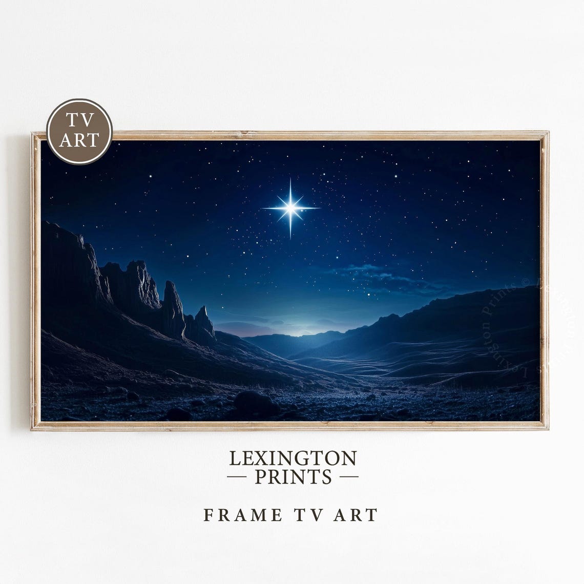Bright Christmas Star Over Desert Mountains Night Sky Poster