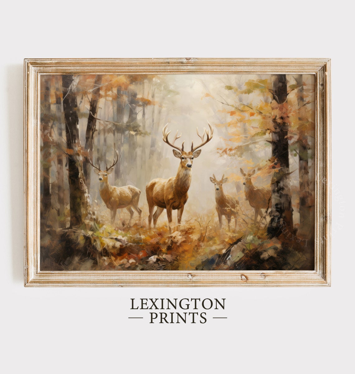 Deer Family in Misty Autumn Forest Rustic Fall Wildlife Wall Art - Image 8