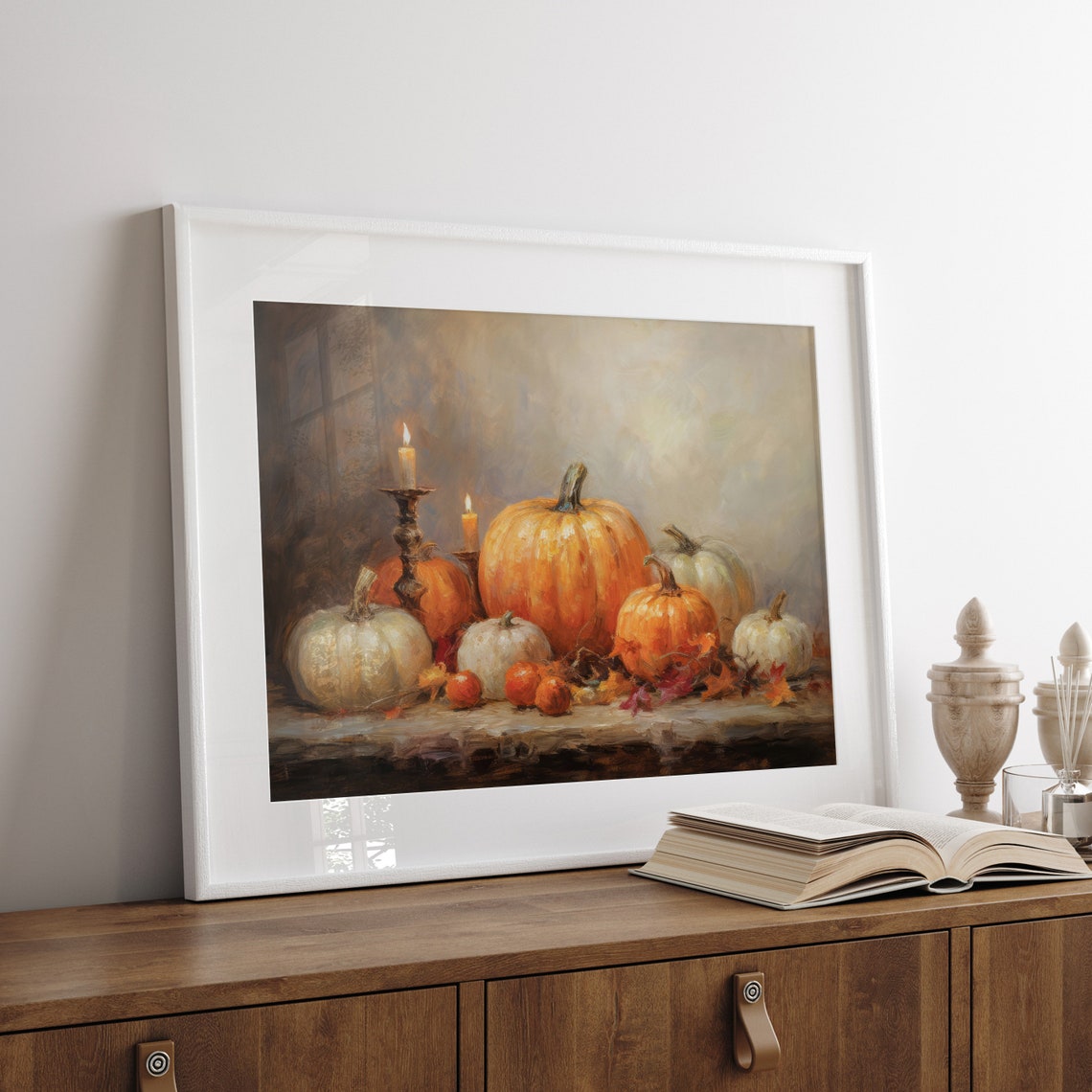 Pumpkin Still Life with Candles Warm Fall Harvest Decor Poster - Image 8