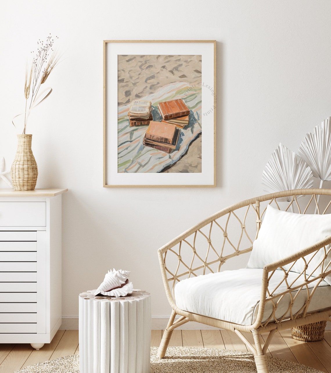 Stack of Books on a Beach Blanket Summer Oil Painting Poster - Image 4