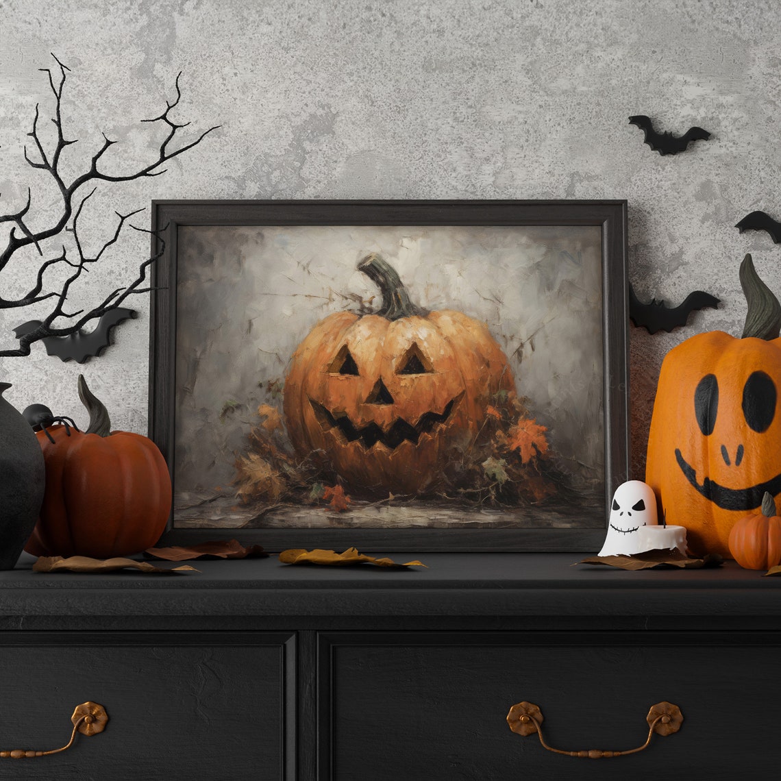 Vintage Jack-O-Lantern Pumpkin Still Life With Autumn Leaves Poster - Image 8