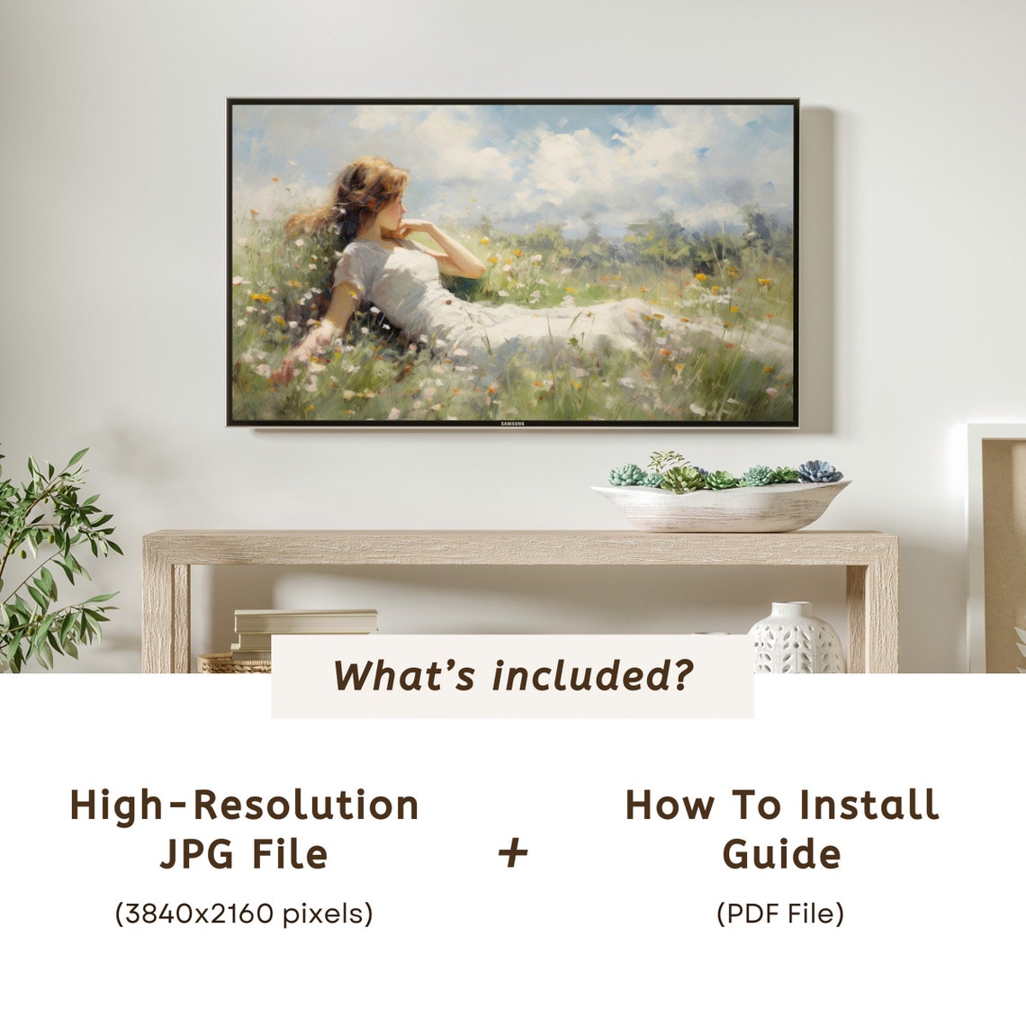 Woman Resting in Wildflower Meadow Dreamy Frame TV Art Summer Print - Image 6