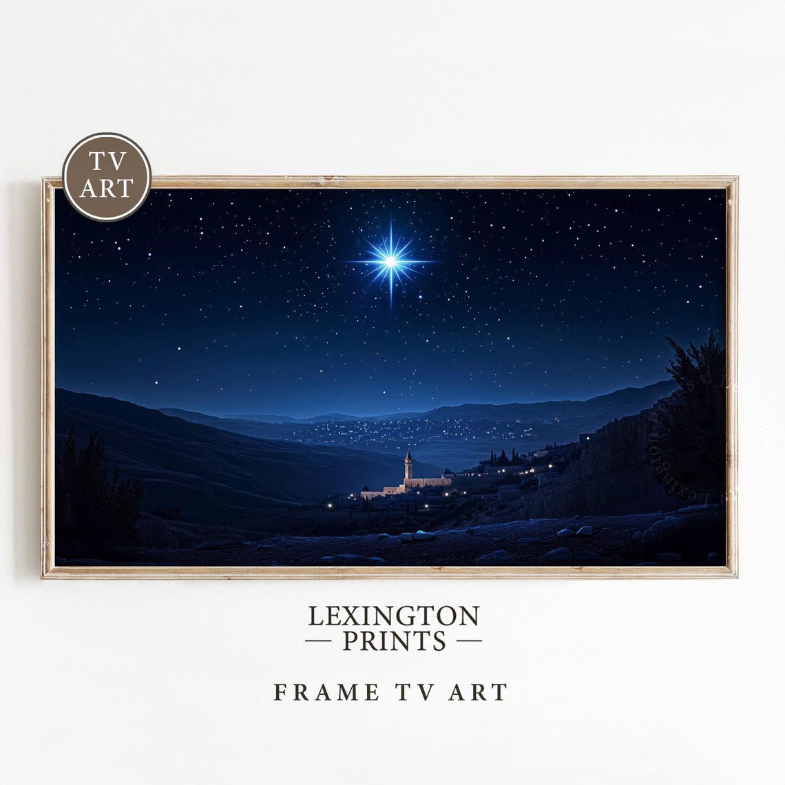 Star of Bethlehem over Night Hills Village Christian Frame TV Poster