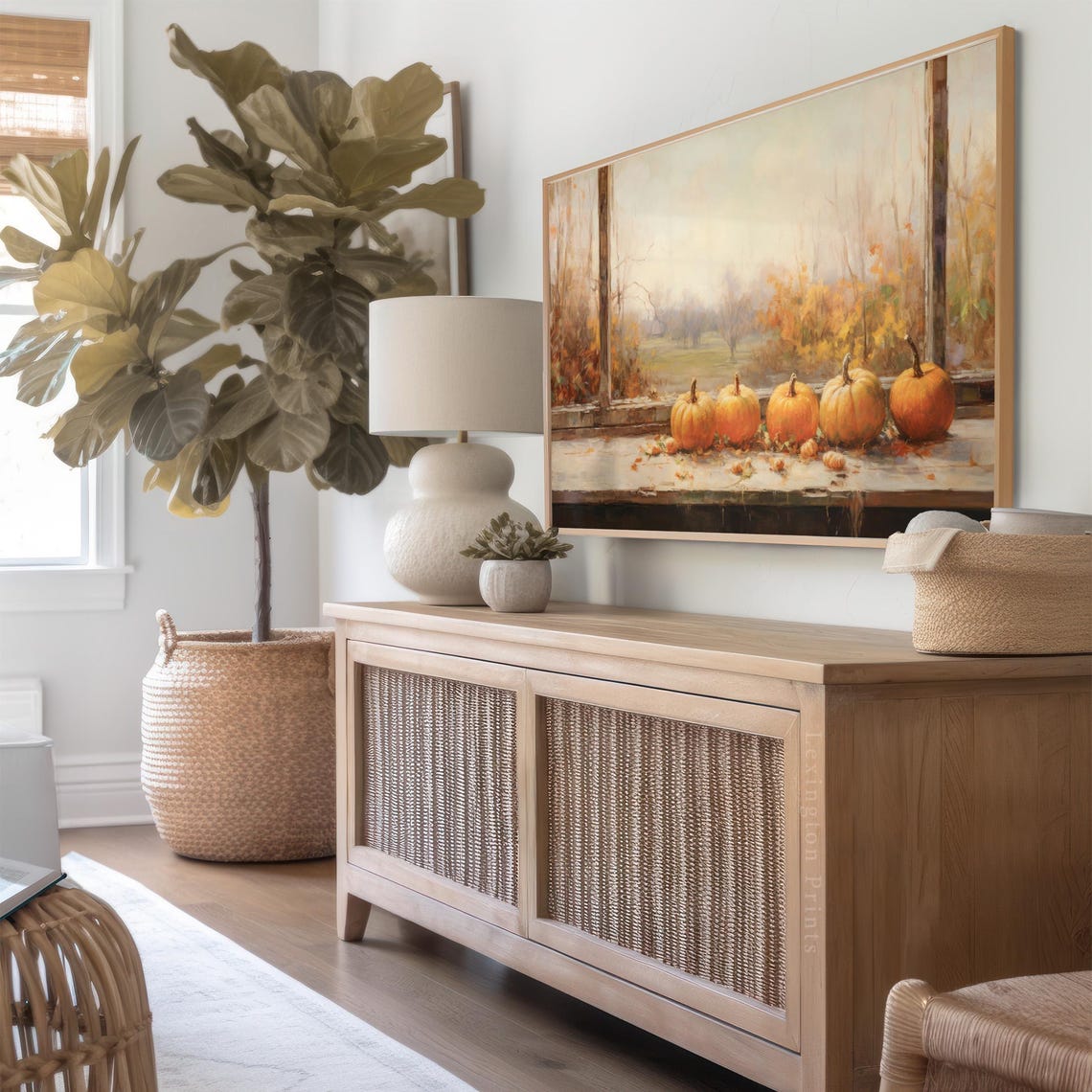 Five Pumpkins on Window Sill Autumn View Frame TV Art Fall Print - Image 7