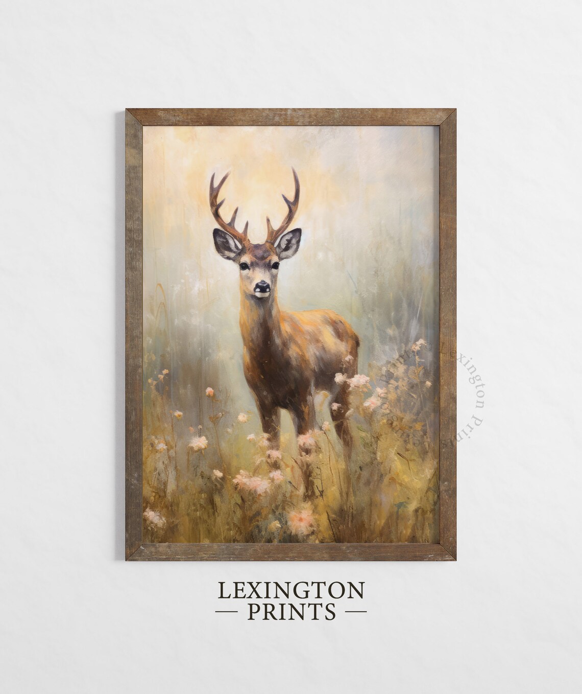 Deer Buck Antlers Wildflower Meadow Spring Woodland Animal Painting Poster - Image 2