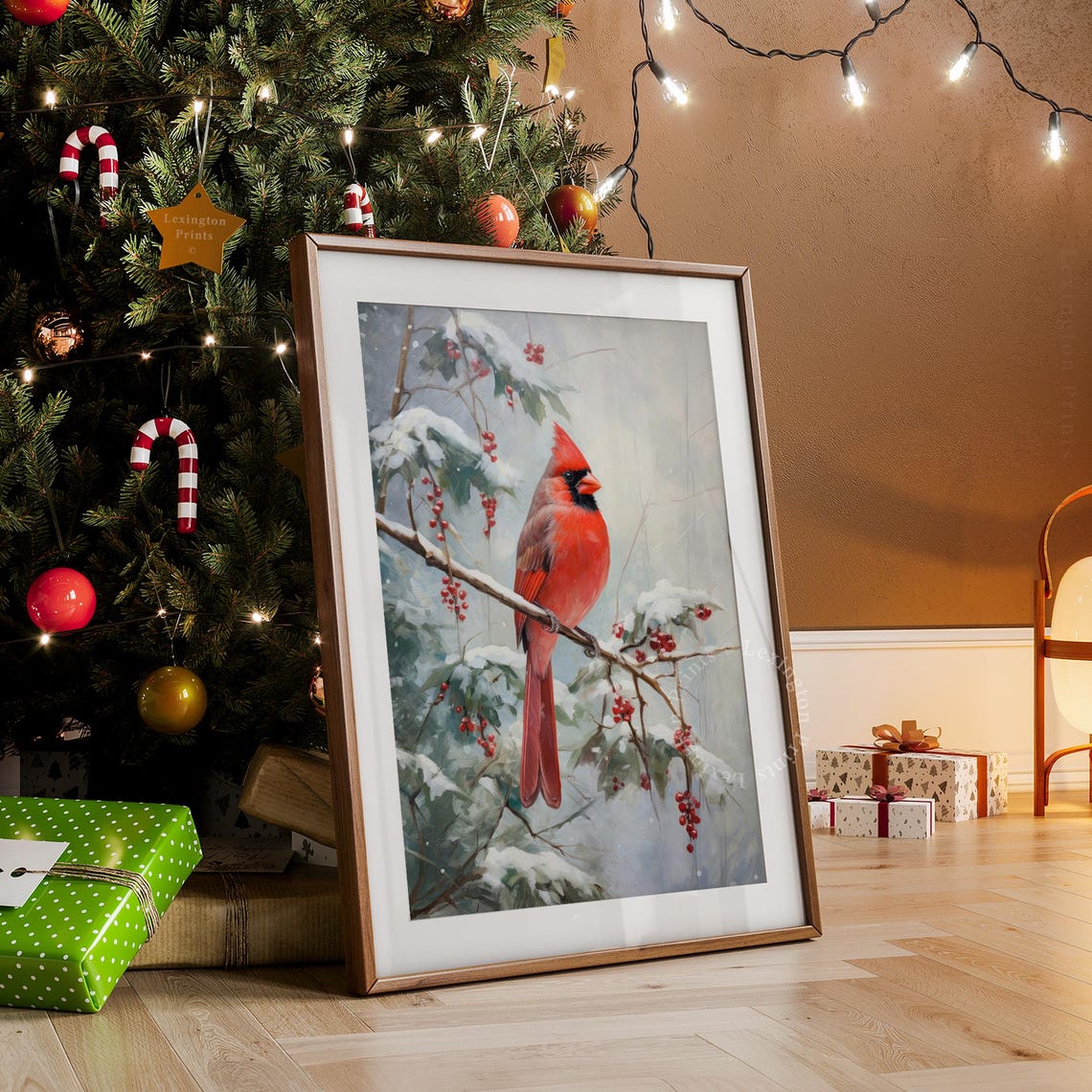 Red Cardinal Snowy Branch Winter Bird Oil Painting Style Poster - Image 7