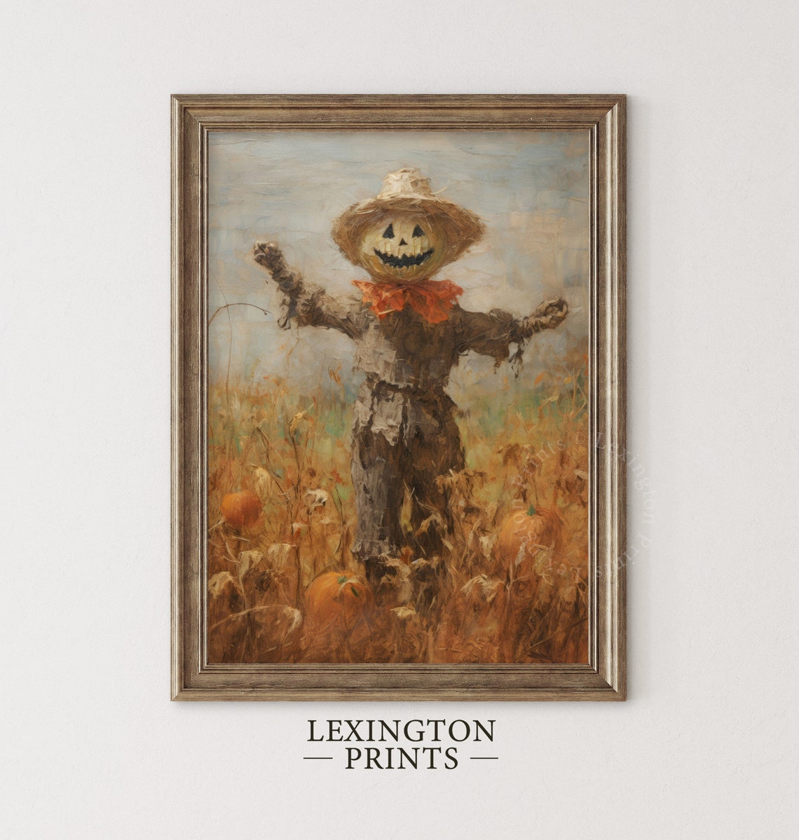 Scarecrow with Jack O Lantern Head in Pumpkin Field Fall Poster - Image 6