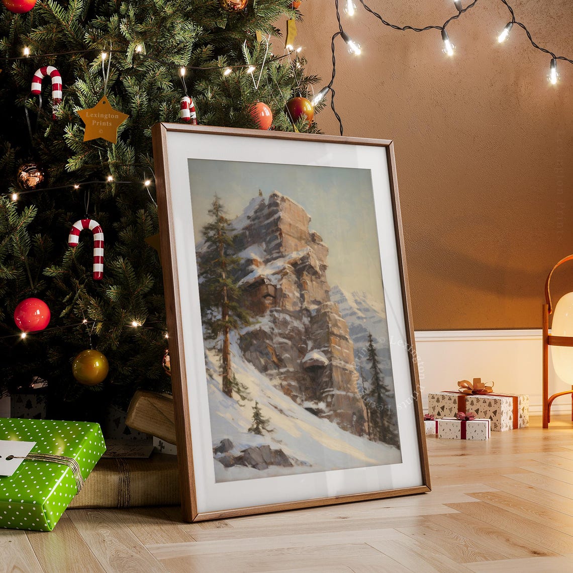 Snowy Rocky Mountain Cliff Winter Pine Trees Moody Landscape Poster - Image 3