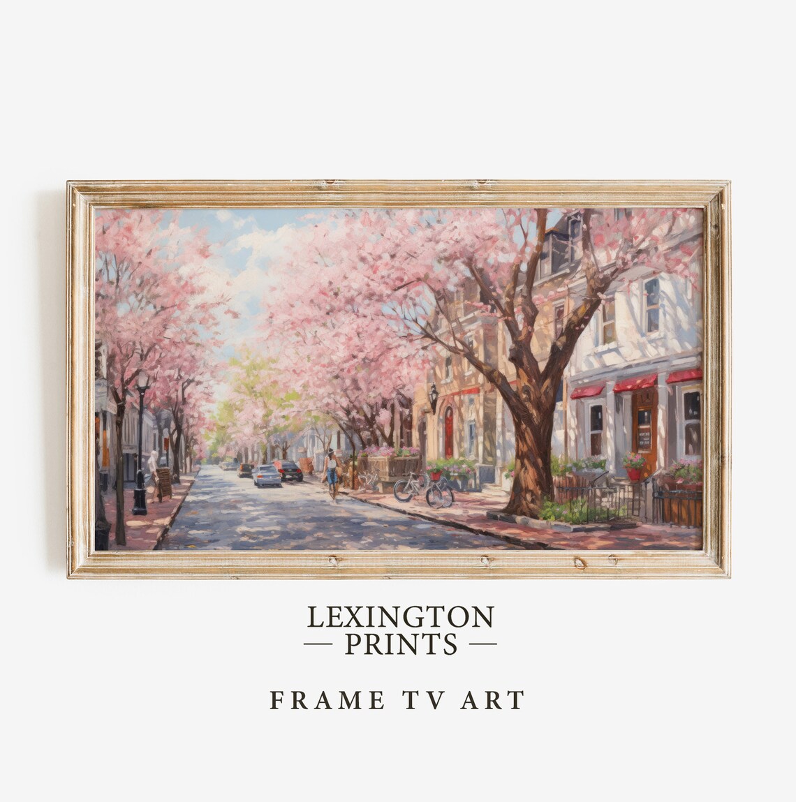 Cherry Blossom Street Spring City Vintage Oil Painting Poster