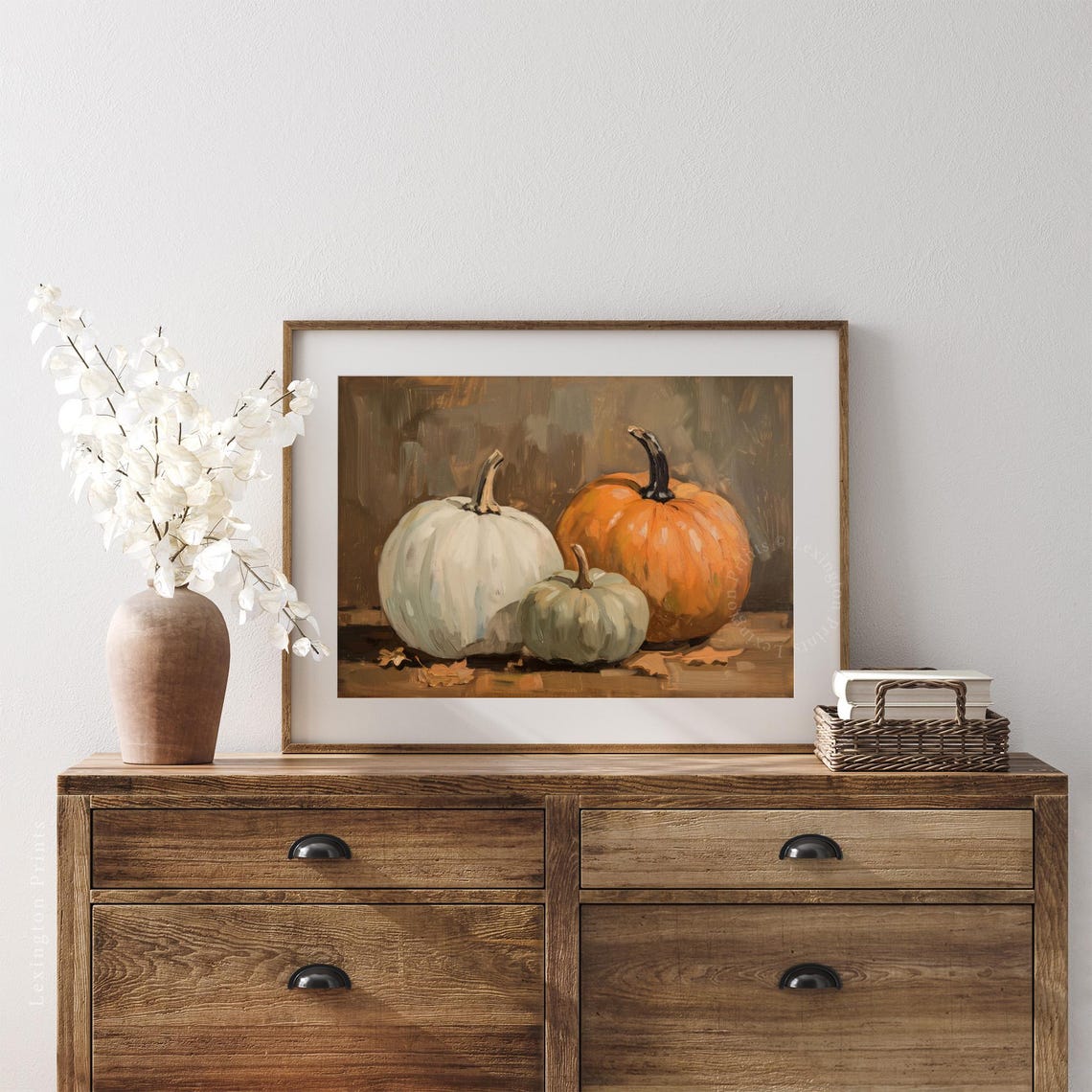Three Pumpkins in Autumn Still Life Fall Harvest Decor Poster - Image 4