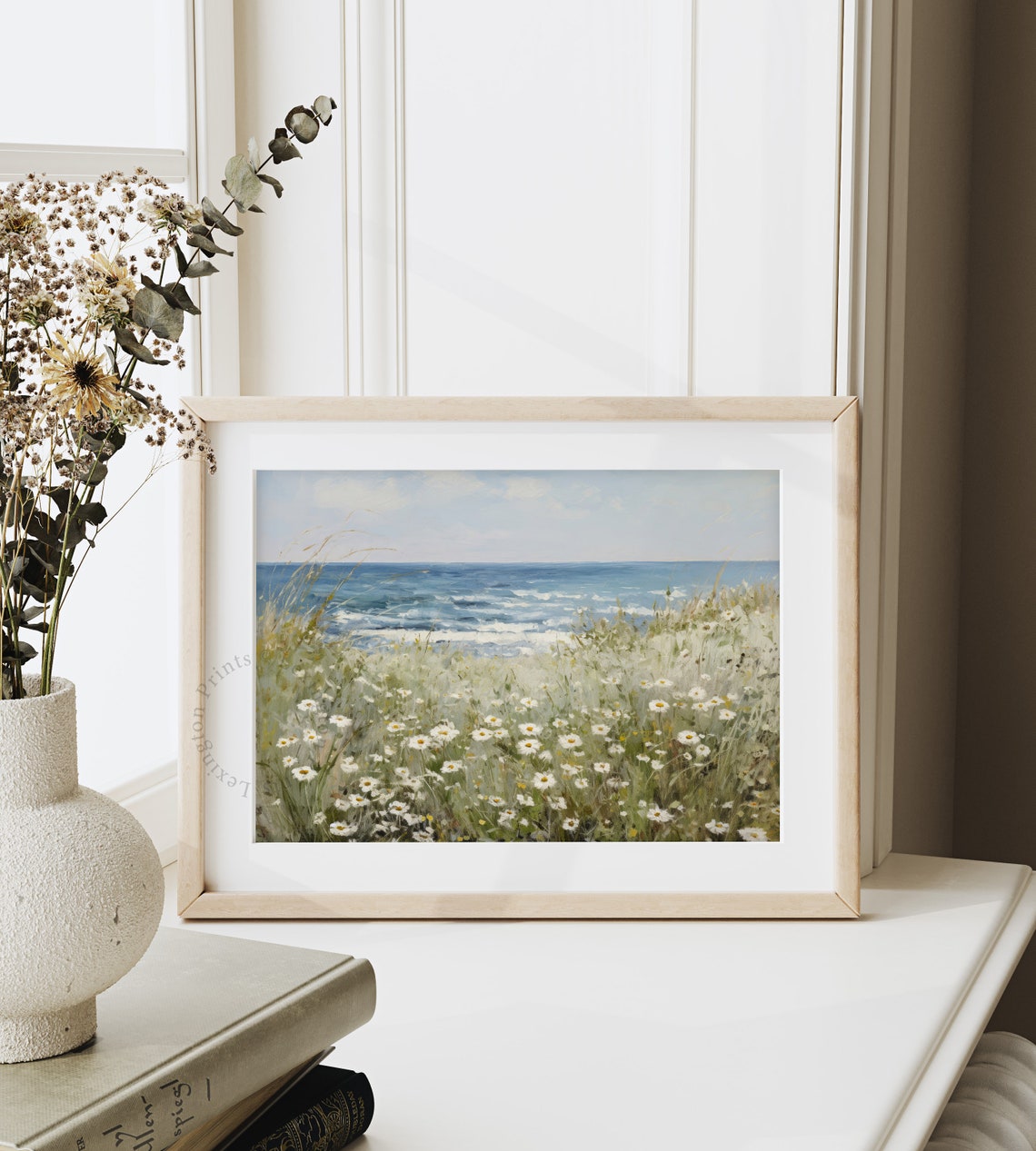Coastal Wildflower Field Landscape Painting Vintage Coastal Print Summer Print Spring Print Floral Art Farmhouse Wall Art Sea 674 - Image 4