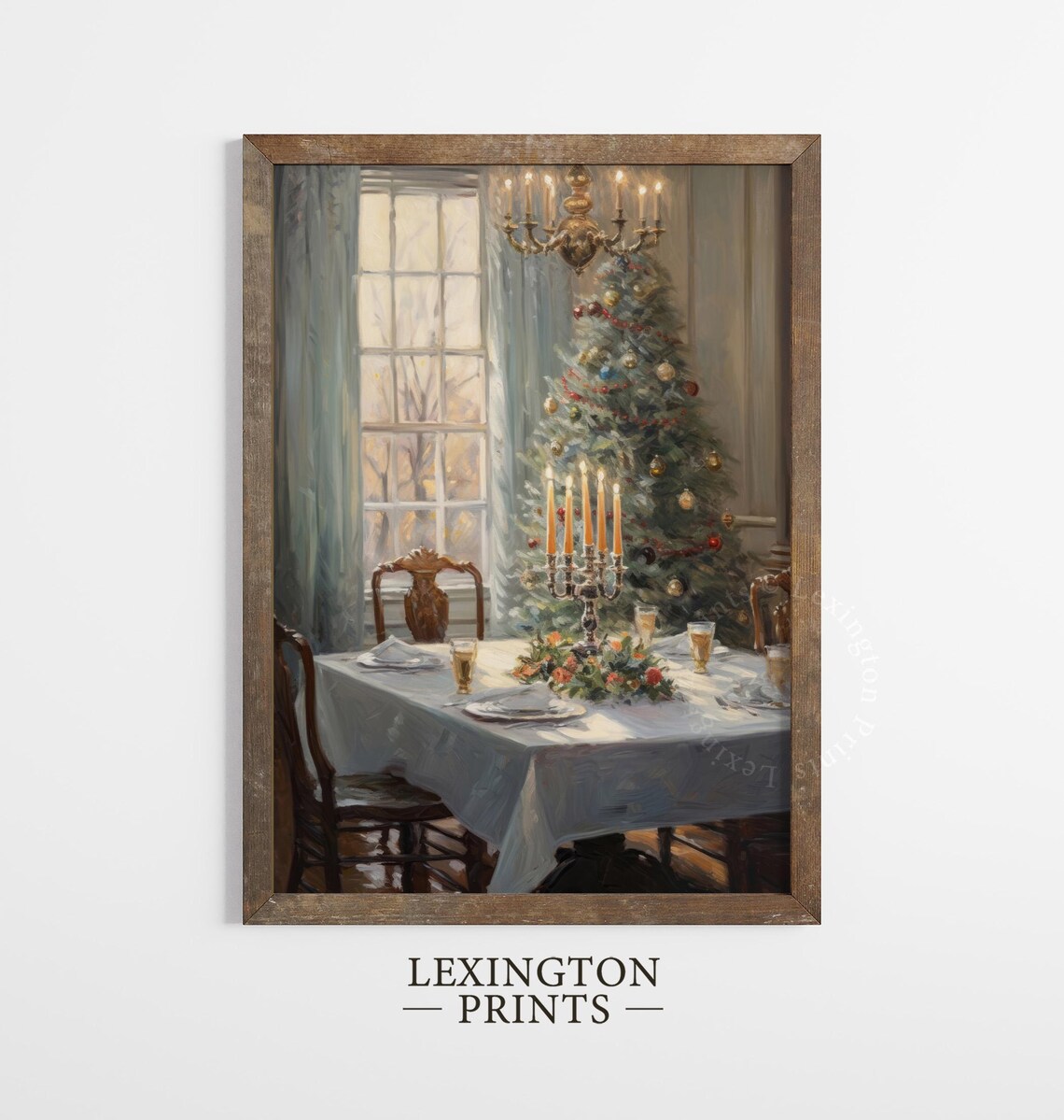 Vintage Christmas Oil Painting Christmas Wall Art Christmas Tree Living Room Wall Art Farmhouse Winter Kitchen Christmas Decor 229 - Image 2