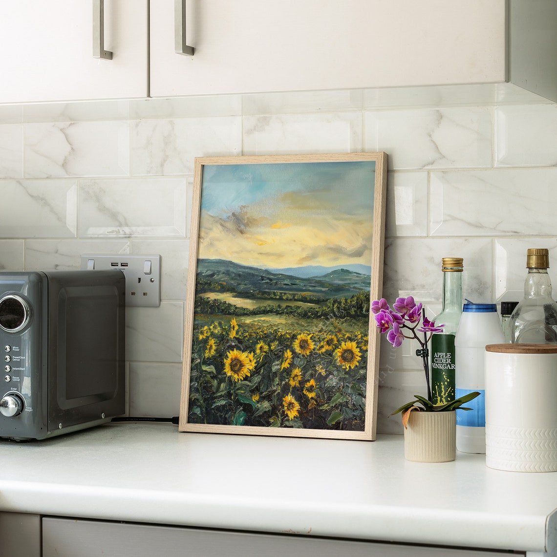 Sunflower Field Sunset Mountain Landscape Golden Summer Evening Poster - Image 8