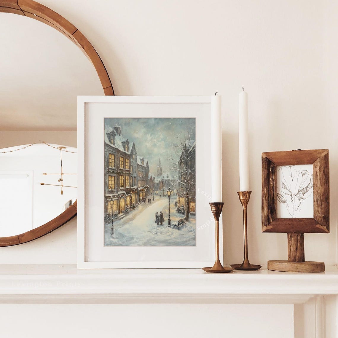 Snowy Lamplit Old Town Christmas Street Winter Painting Poster - Image 2