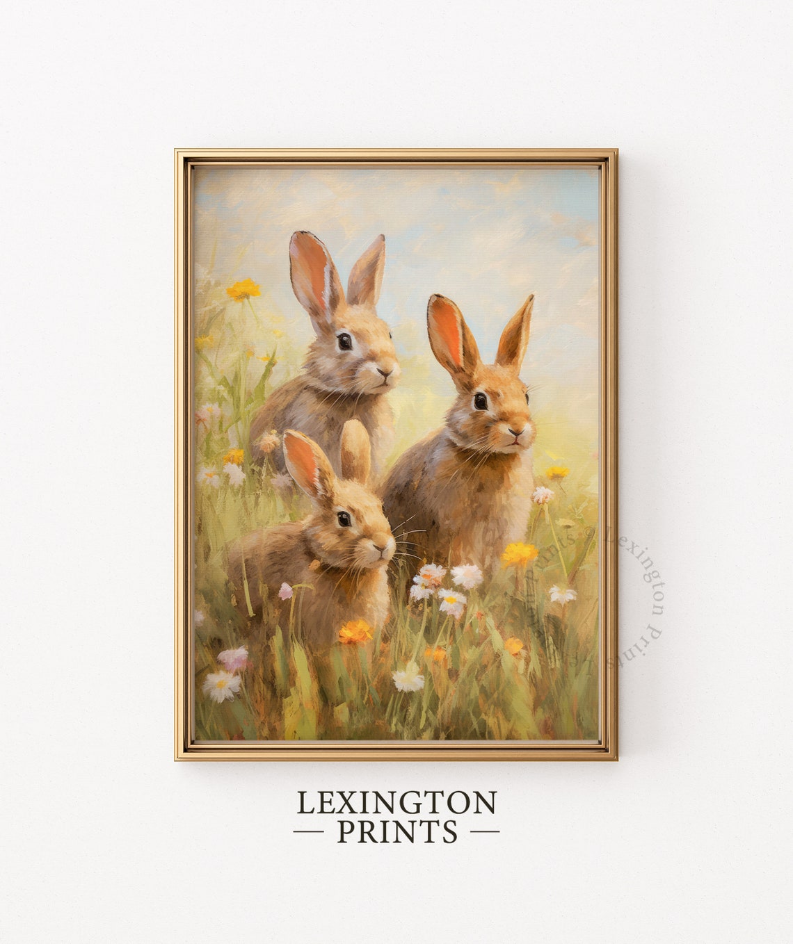 Three Bunnies in a Wildflower Meadow Spring Bunny Rabbit Poster - Image 6