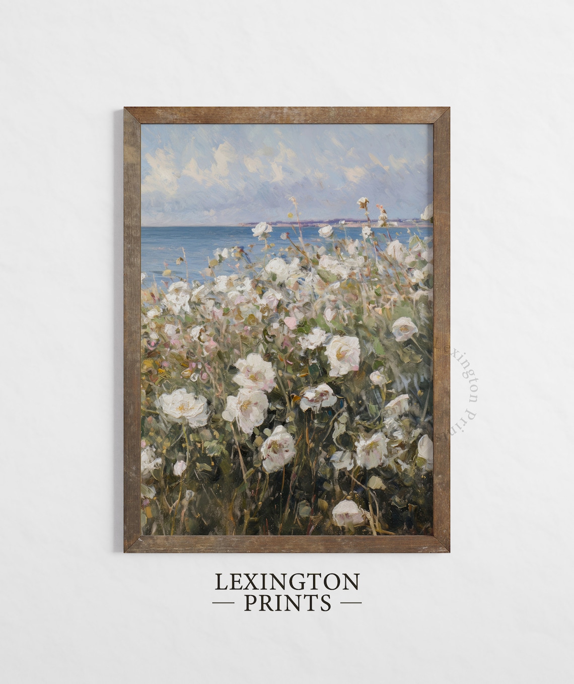 White Wildflowers by the Sea Coastal Summer Vintage Painting Poster - Image 5