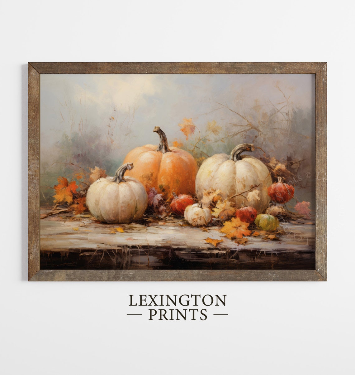 White and Orange Pumpkins Still Life on Wood Table Fall Poster - Image 6