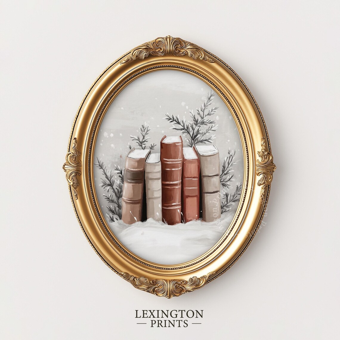 Antique Books Standing in Snow Winter Reading Nook Painting Poster - Image 5