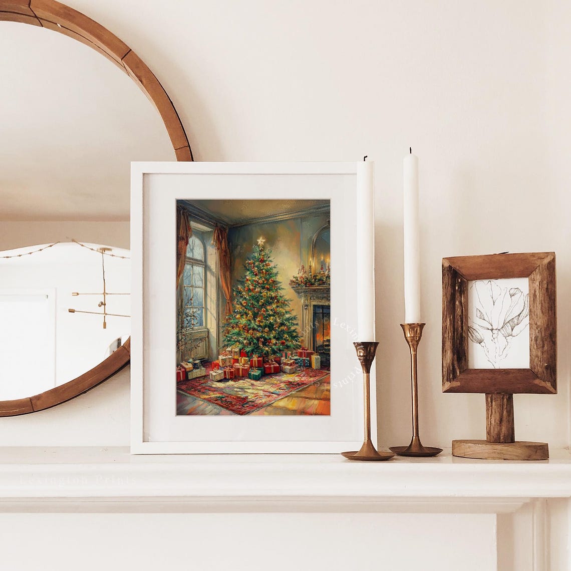 Christmas Tree in Elegant Parlor with Gifts and Fireplace Poster - Image 2