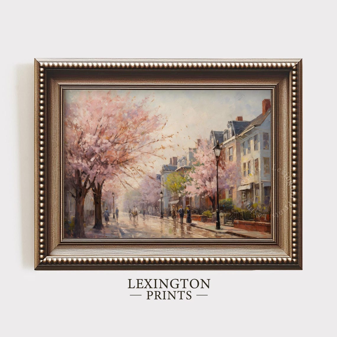 Cherry Blossom Street with Historic Townhouses Spring City Poster - Image 5