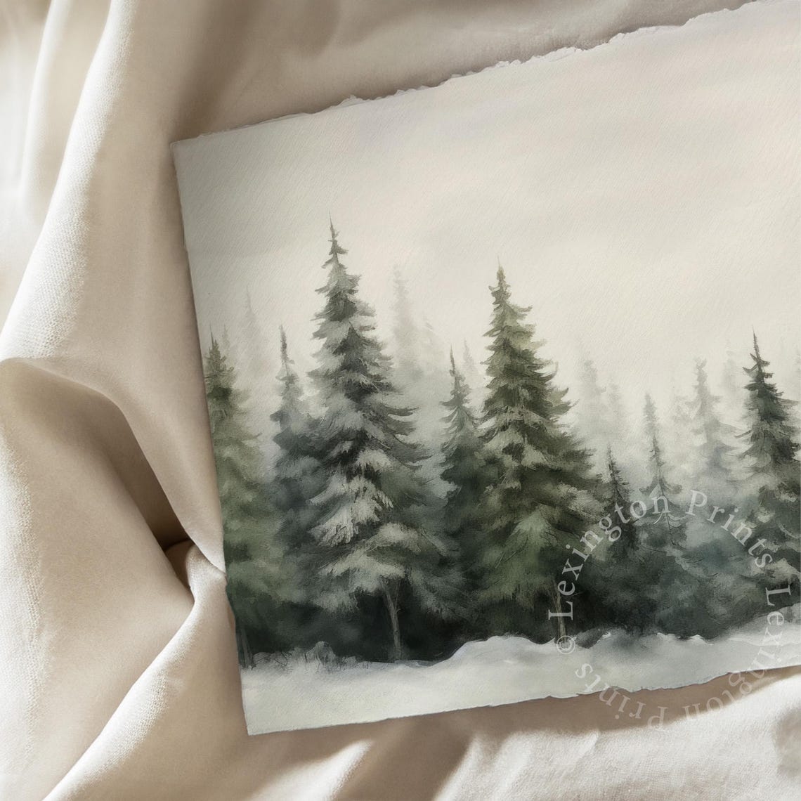 Misty Snowy Pine Forest Winter Woodland Watercolor Style Poster - Image 6