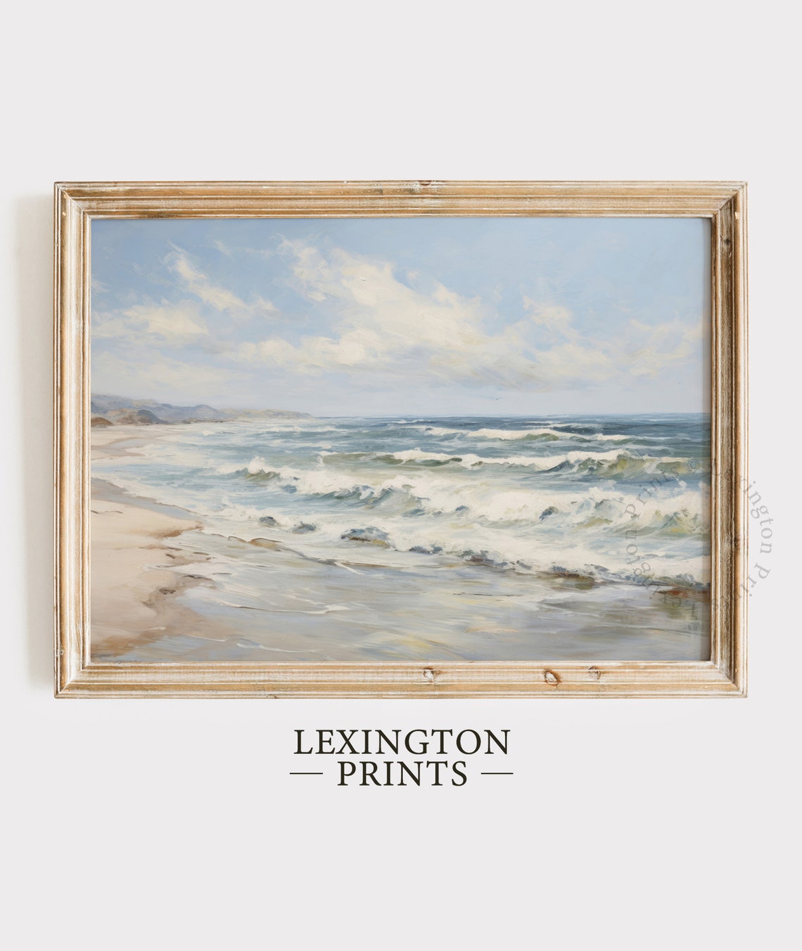 Ocean Waves Crashing on Sandy Beach Soft Coastal Seascape Poster
