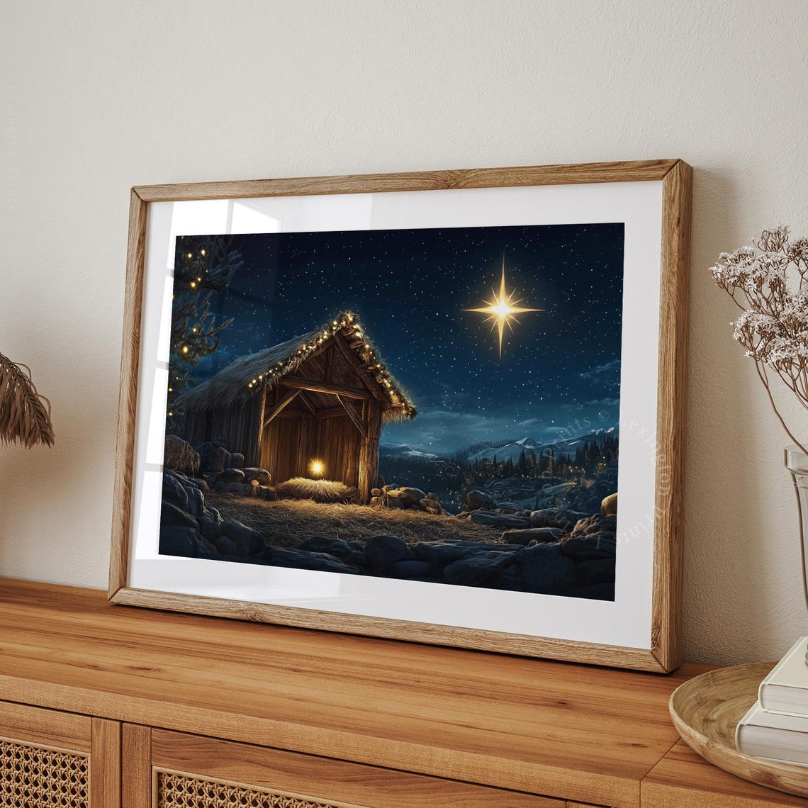 Holy Nativity Stable under Starry Night Bright Star Scene Poster - Image 8