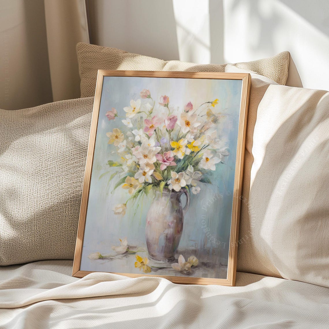 Pastel Flower Bouquet Ceramic Pitcher Vintage Floral Painting Poster - Image 6