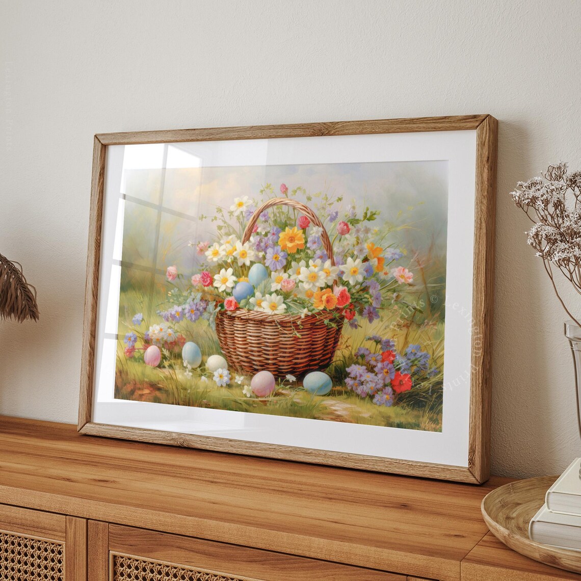 Easter Basket Spring Flowers Pastel Eggs Wicker Floral Still Life Poster - Image 8