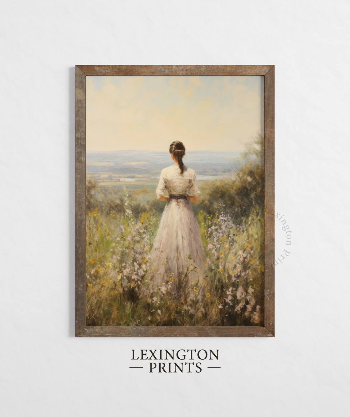 Vintage Woman in Wildflower Field Dreamy Landscape Romantic Poster - Image 2