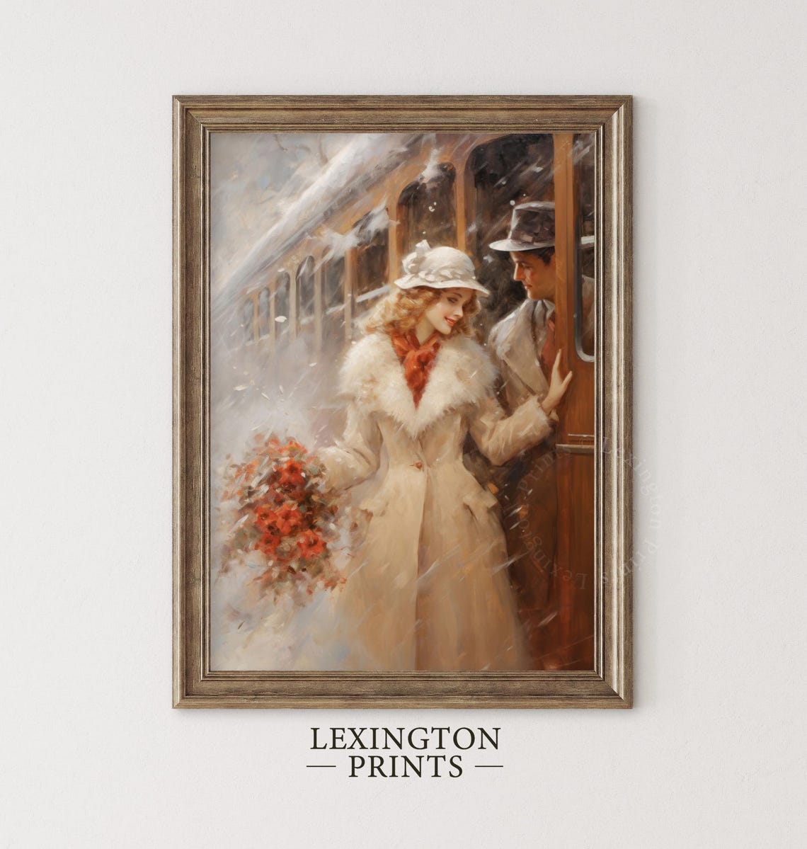 Vintage Christmas Wall Art Woman Christmas Oil Painting Christmas Decor Vintage 1950s Winter Print Town City Art Holiday Winter Art Love 306 - Image 2