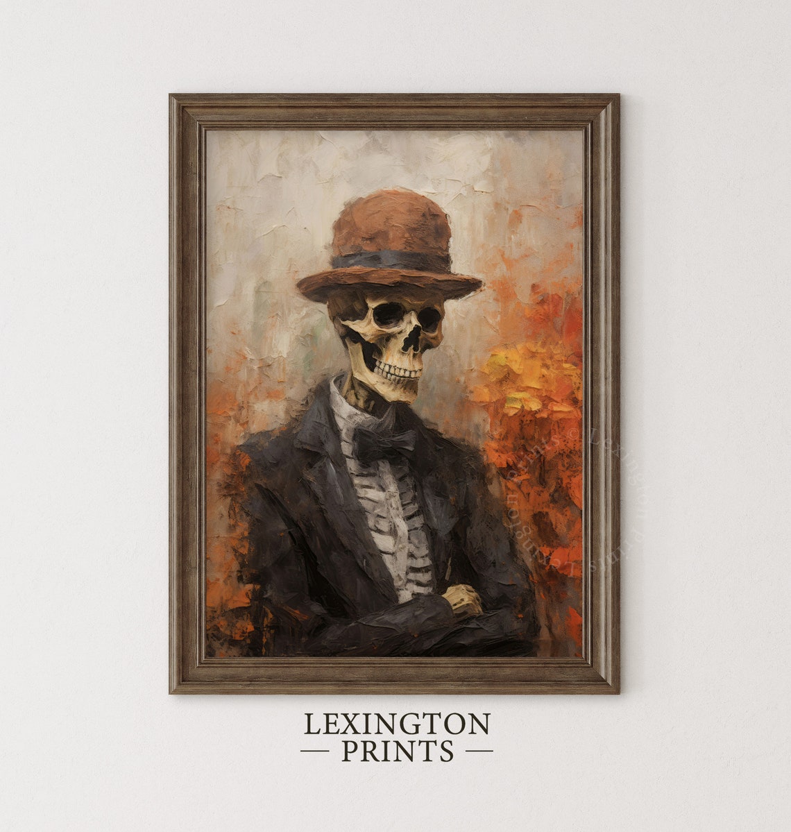 Skeleton in Bowler Hat and Suit Vintage Portrait Halloween Wall Art - Image 2