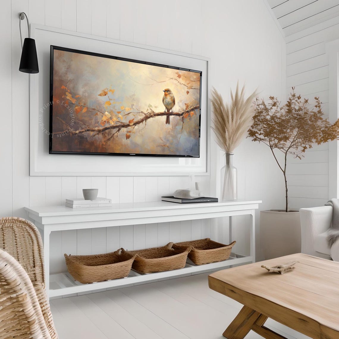 Autumn Robin Bird on Branch Golden Leaves Misty Fall Frame TV Poster - Image 5