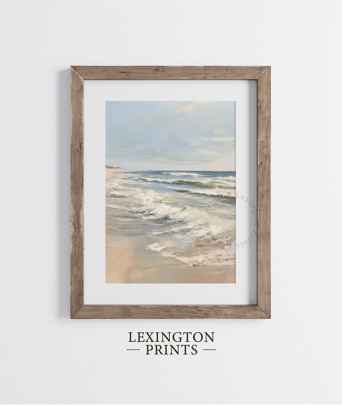 Gentle Ocean Waves Sandy Beach Calming Coastal Painting Poster - Image 2
