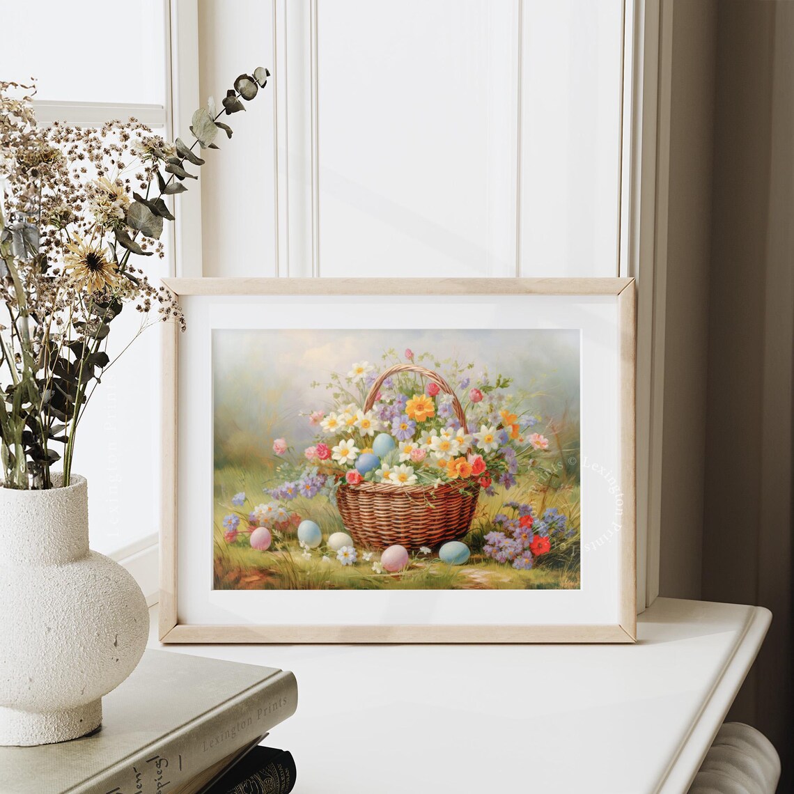 Easter Basket Spring Flowers Pastel Eggs Wicker Floral Still Life Poster - Image 4