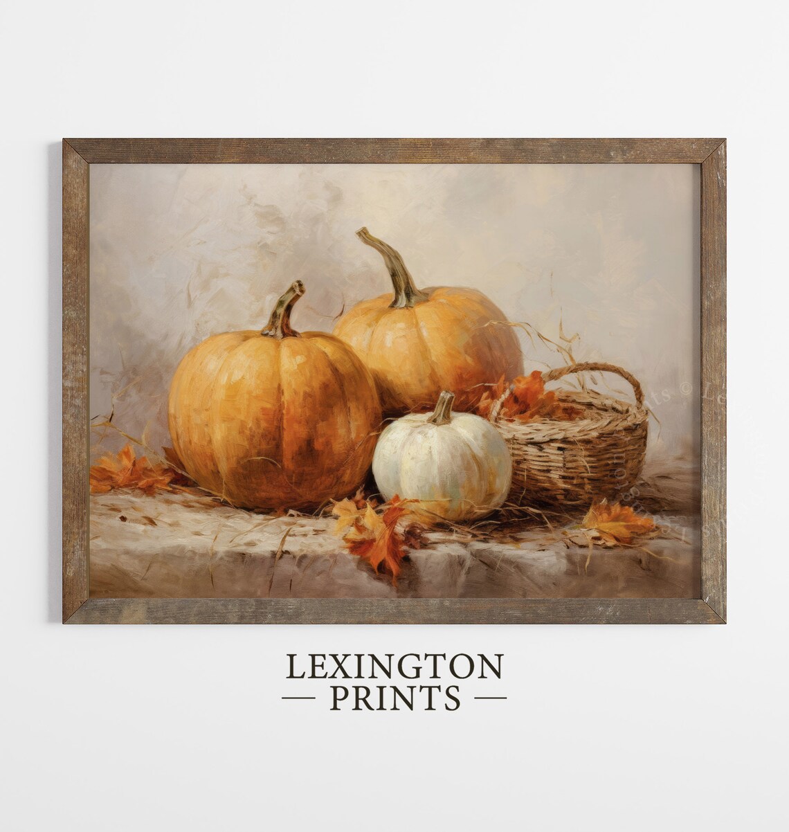 Pumpkin Harvest Still Life Wicker Basket Fall Oil Painting Poster - Image 6