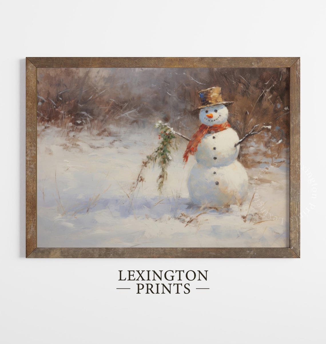 Snowman With Top Hat Red Scarf Winter Scene Christmas Art Poster - Image 6