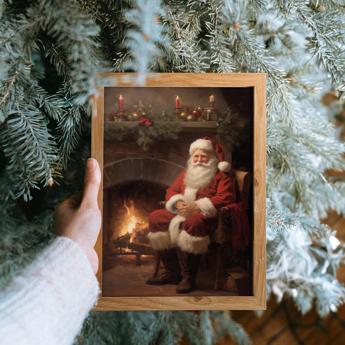 Santa Fireplace Vintage Christmas Wall Art Christmas Santa Painting Christmas Holiday Art Winter Print Santa Christmas Print Seasonal 407 - Image 8