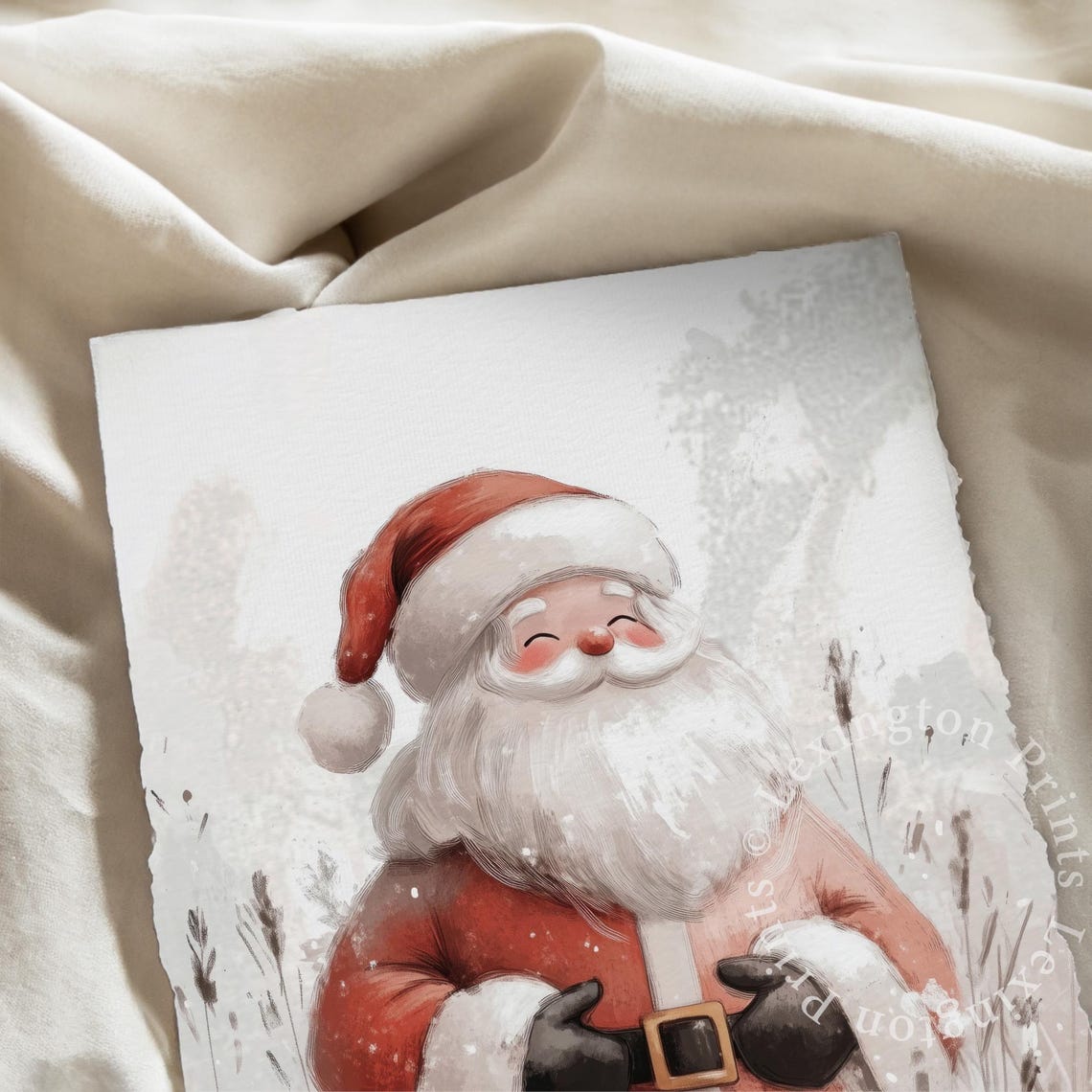Cheerful Santa Claus in Snowy Wildflower Field Christmas Wall Art - Image 6