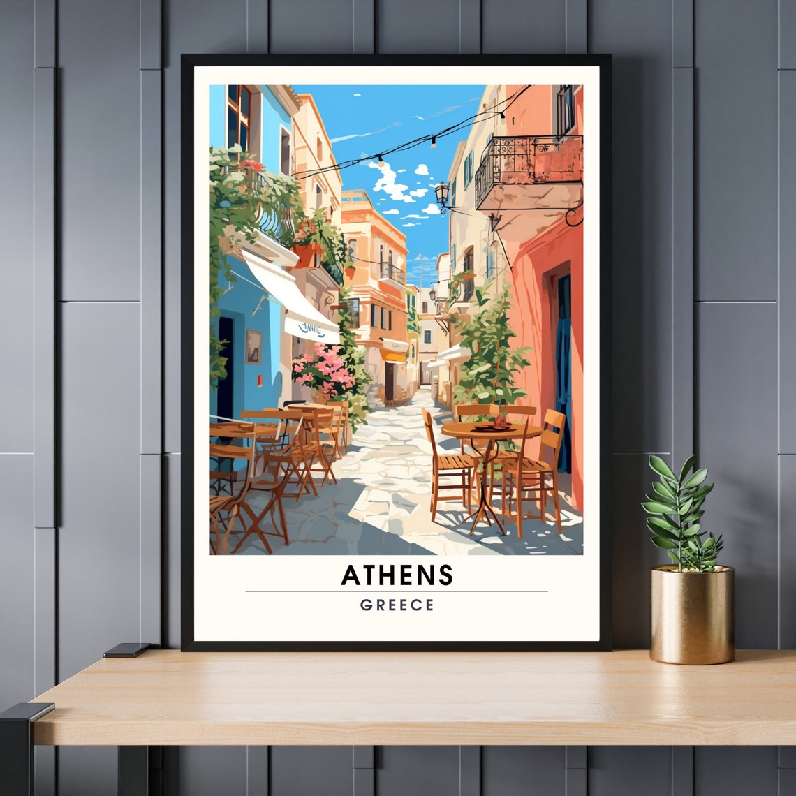 Athens Greece Old Town Cafe Alley Colorful Mediterranean Poster