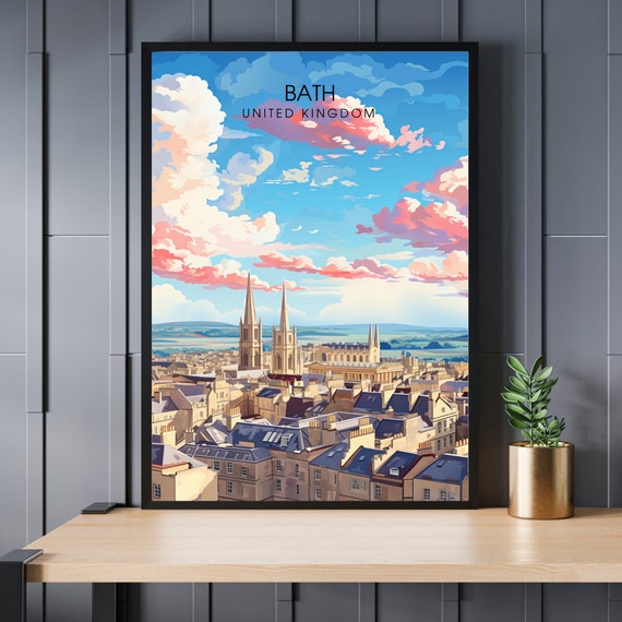 Bath United Kingdom Historic Rooftops Abbey Dreamy Sky Travel Poster
