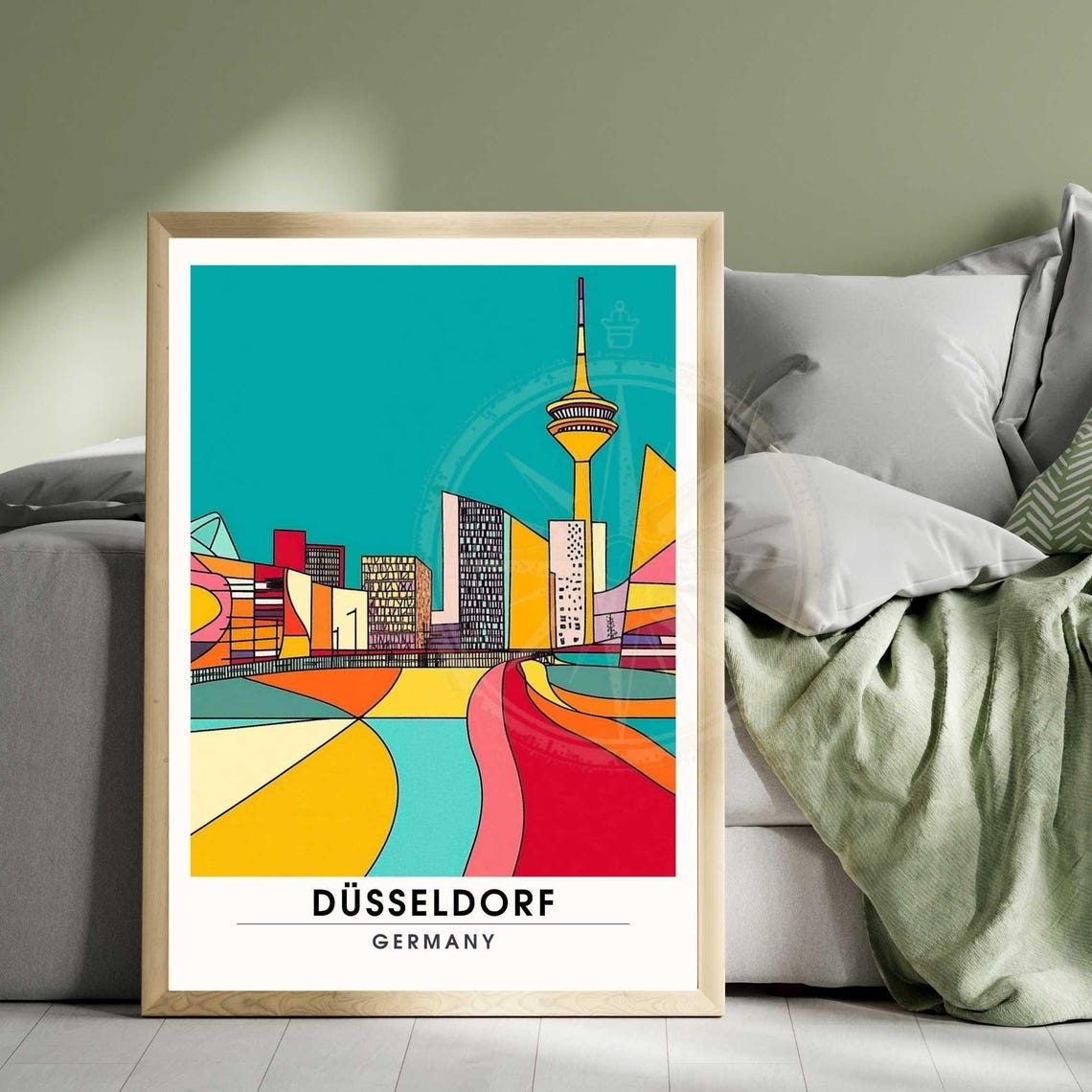 Düsseldorf Geometric Pop Art Skyline Rheinturm Germany Poster - Image 3
