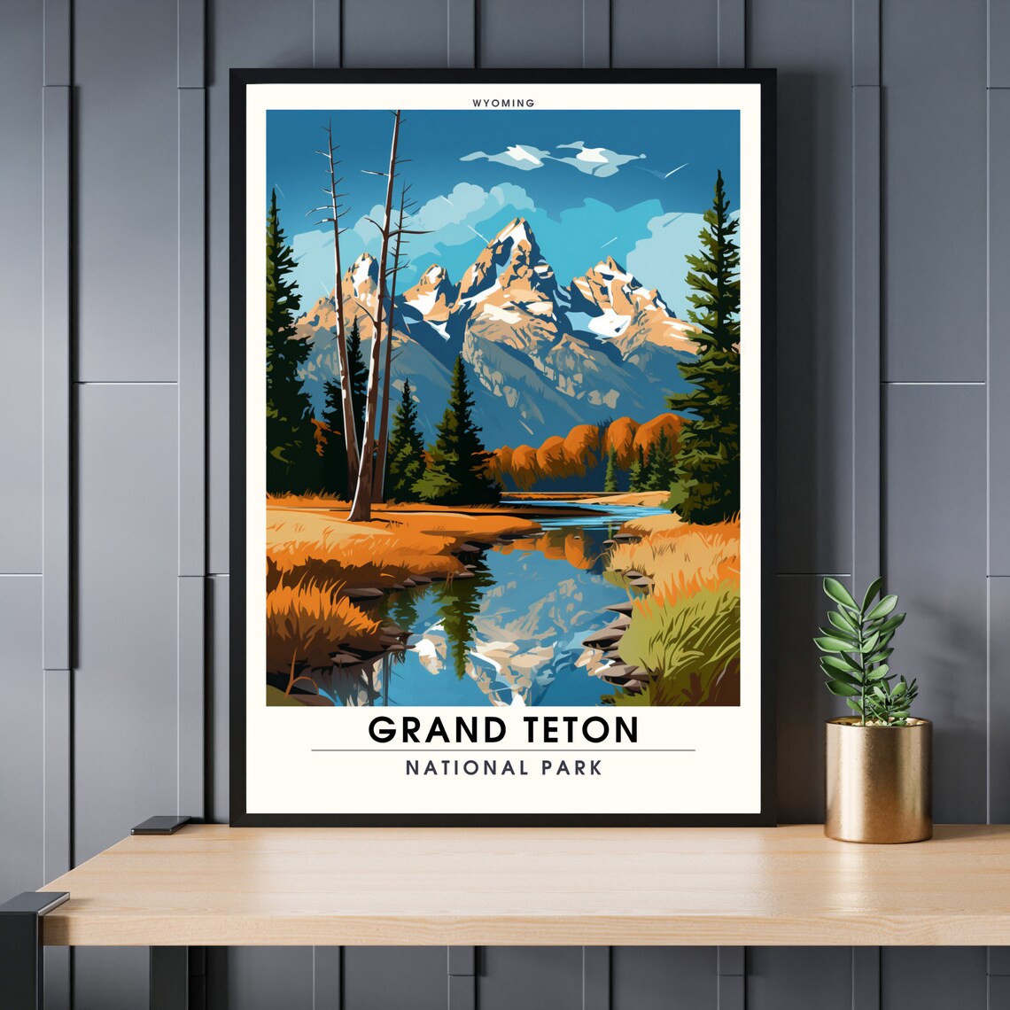 Grand Teton National Park Wyoming Mountain Lake Autumn Reflection Poster