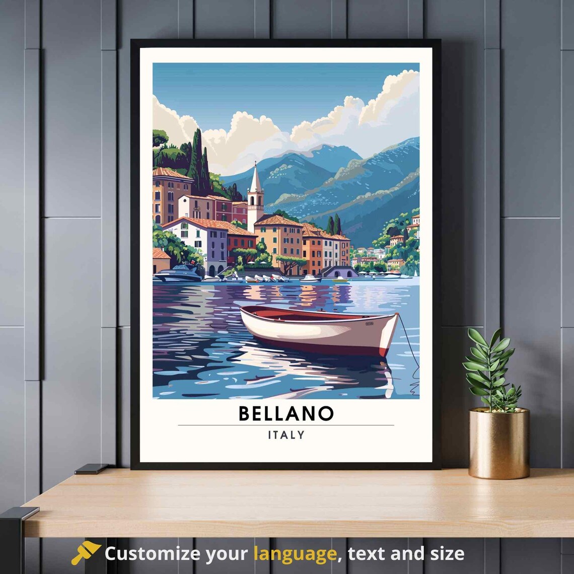 Bellano Italy Lake Como Wooden Boat Lakeside Village View Poster
