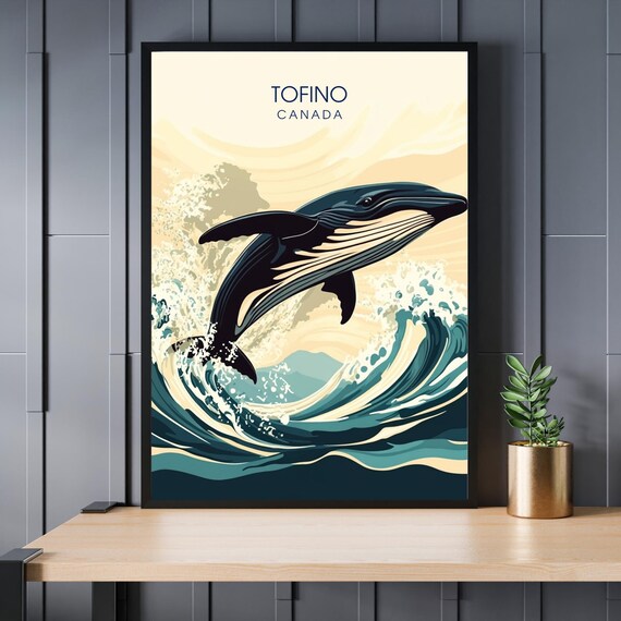 Tofino Canada Humpback Whale Breach Vintage Ocean Travel Poster Artwork