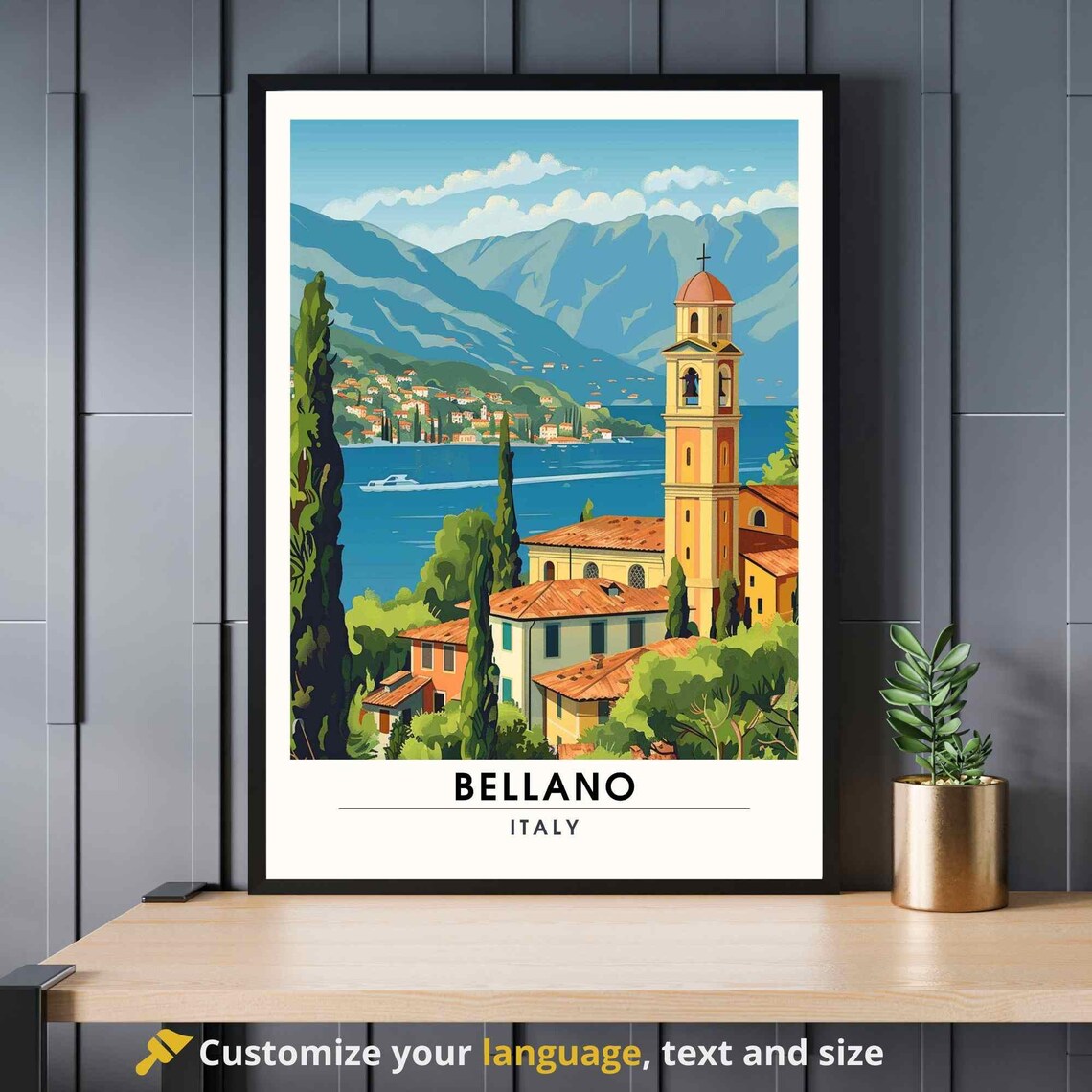 Bellano Italy Lake Como Church Tower Lakeside Village Travel Poster