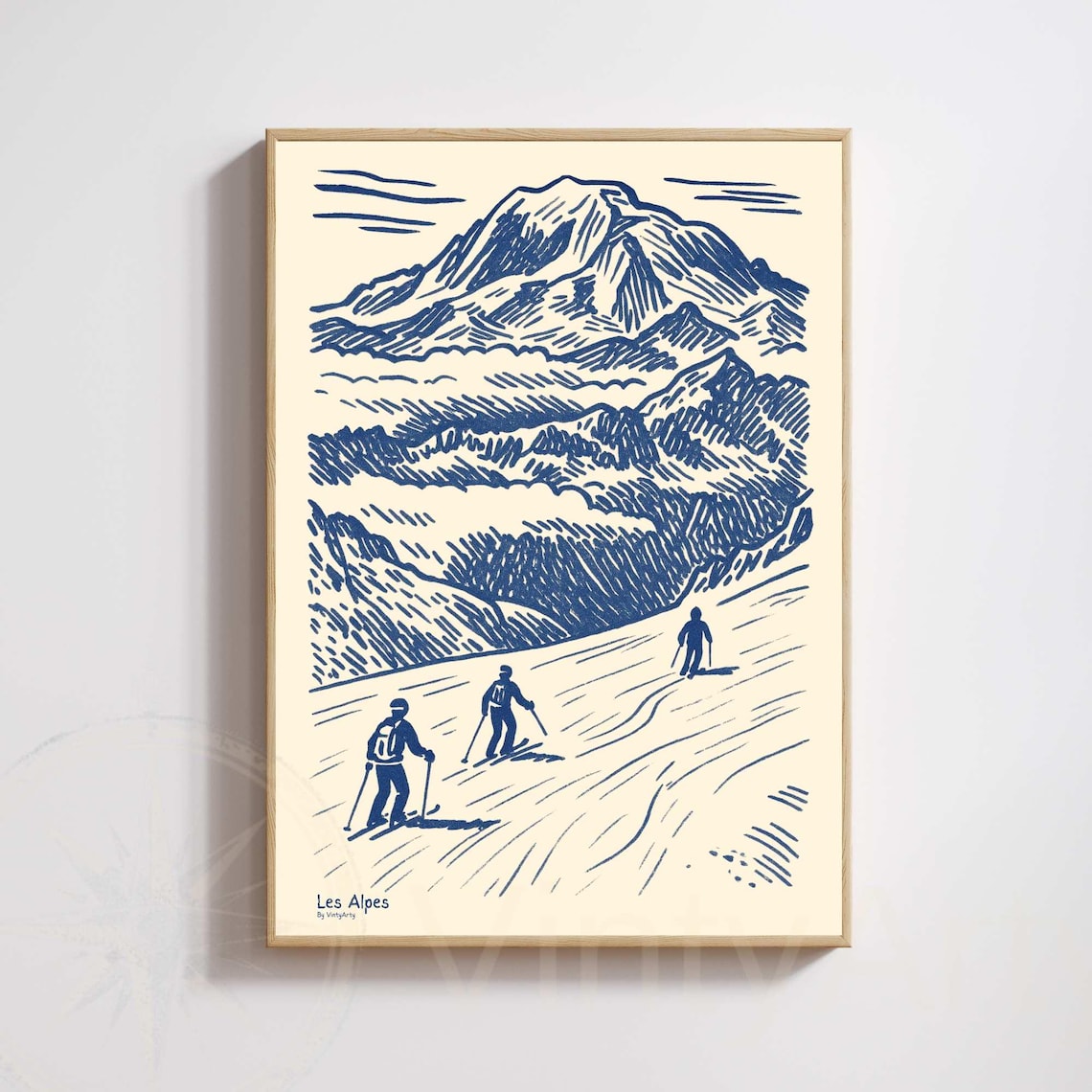 Vintage Ski Poster Alps French Mountain Travel Poster
