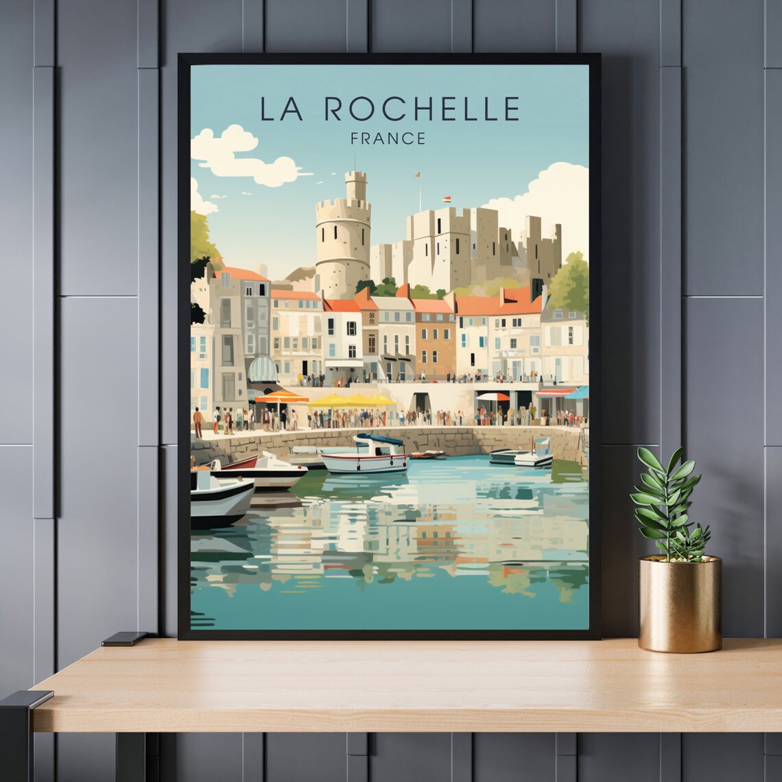 La Rochelle France Old Harbor Medieval Towers Boats Travel Poster