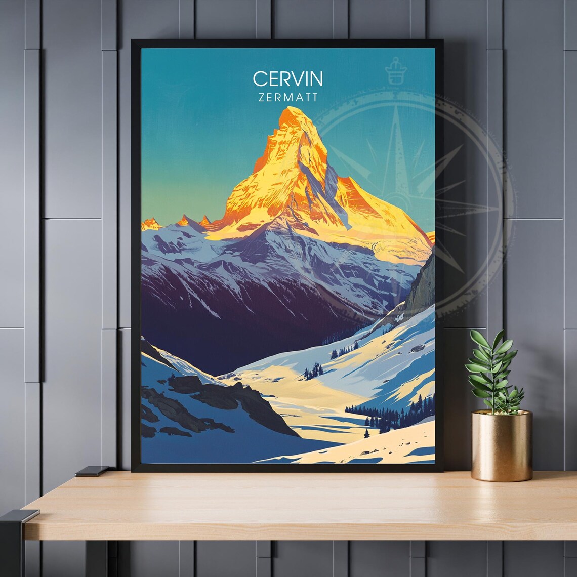 Cervin Zermatt Matterhorn Sunset Glow Alpine Travel Poster Art