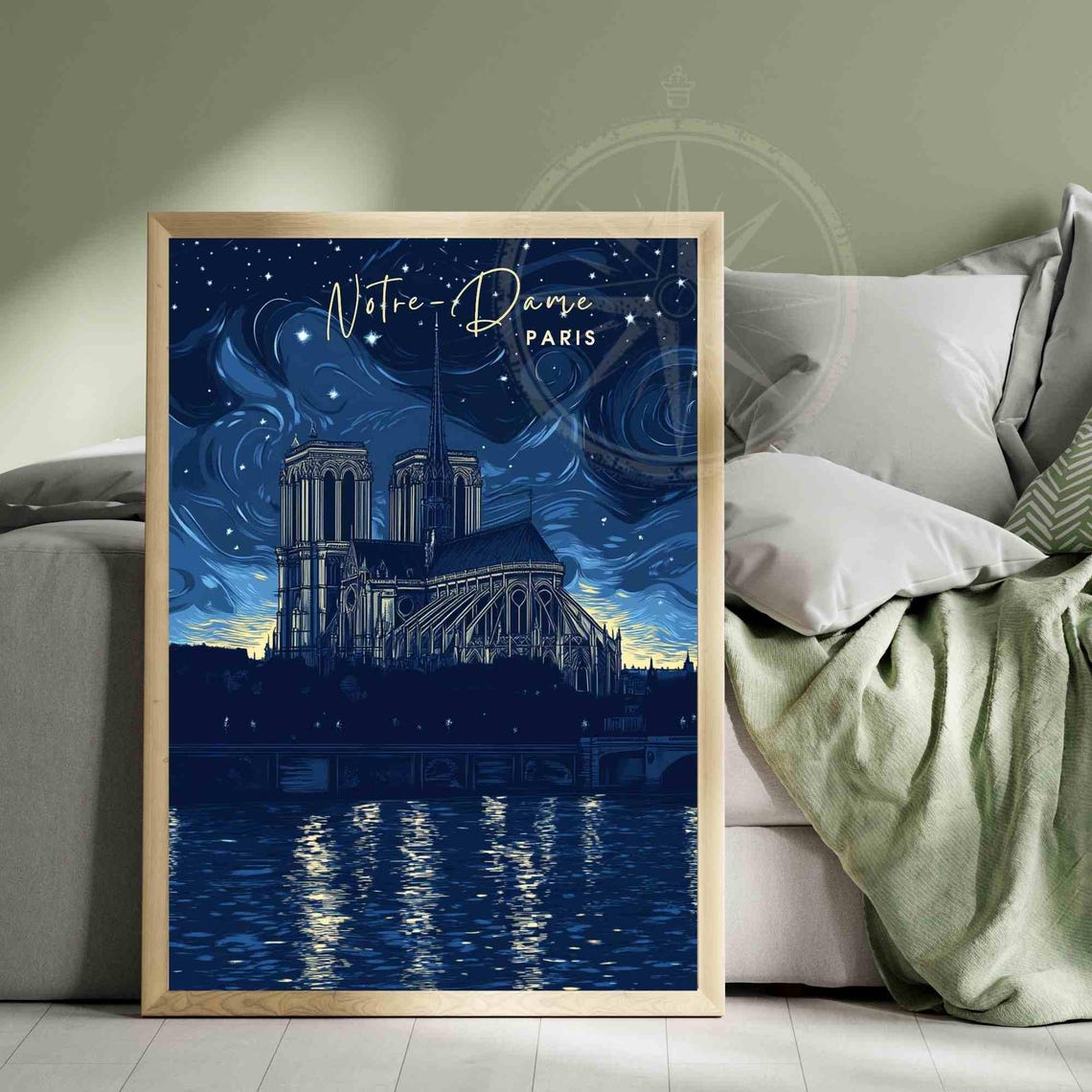Paris Notre-Dame Swirling Starry Night Sky Over the River Poster - Image 3
